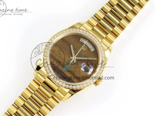 MiroTime 0121 WaterResistant Day Date 36 YG RAF 1:1 Best Edition Brown Oman Dial Diamonds Bezel on YG Bracelet A 1518